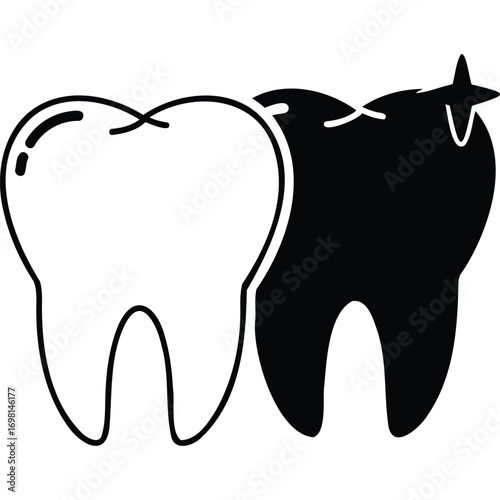 Dental Health Teeth Comparison White and Black Teeth Illustration tooth dentistry healthcare oral hygiene clean dirty decay cavity contrast