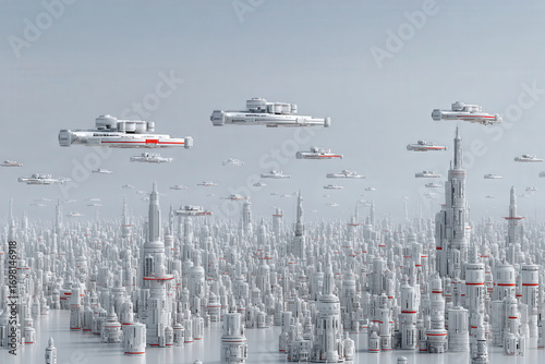 modern urban landscape filled with sleek cuttingedge drones and robots emphasizing their intricate designs and