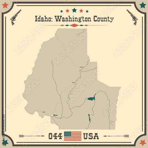 Large and accurate map of Washington County, Idaho, USA with vintage colors.