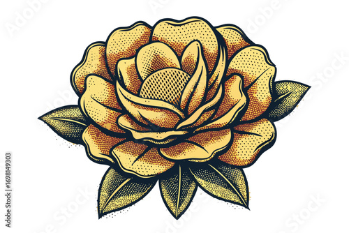 Flower with retro photocopy stipple effect.