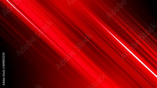 Diagonal red beams streak across a dark background, creating an abstract design