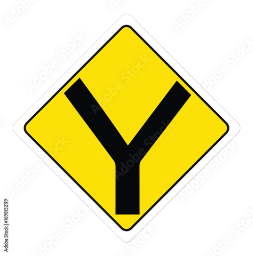 yellow three way road sign