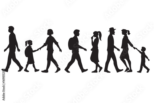 Black silhouettes of diverse people walking together