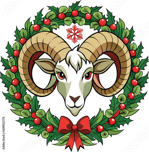 Christmas Astrology Horoscopes Festive Ram Christmas Wreath Design