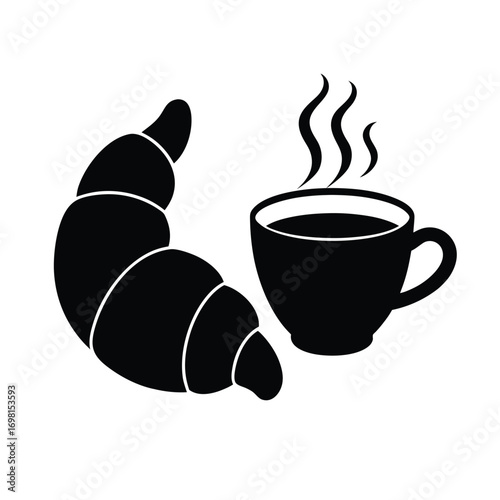Coffee and Croissant Silhouette Illustration