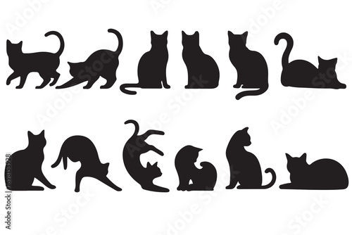 Collection of black cat silhouettes in various poses