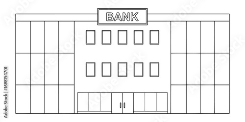 Bank building exterior graphic black white isolated white sketch illustration vector 