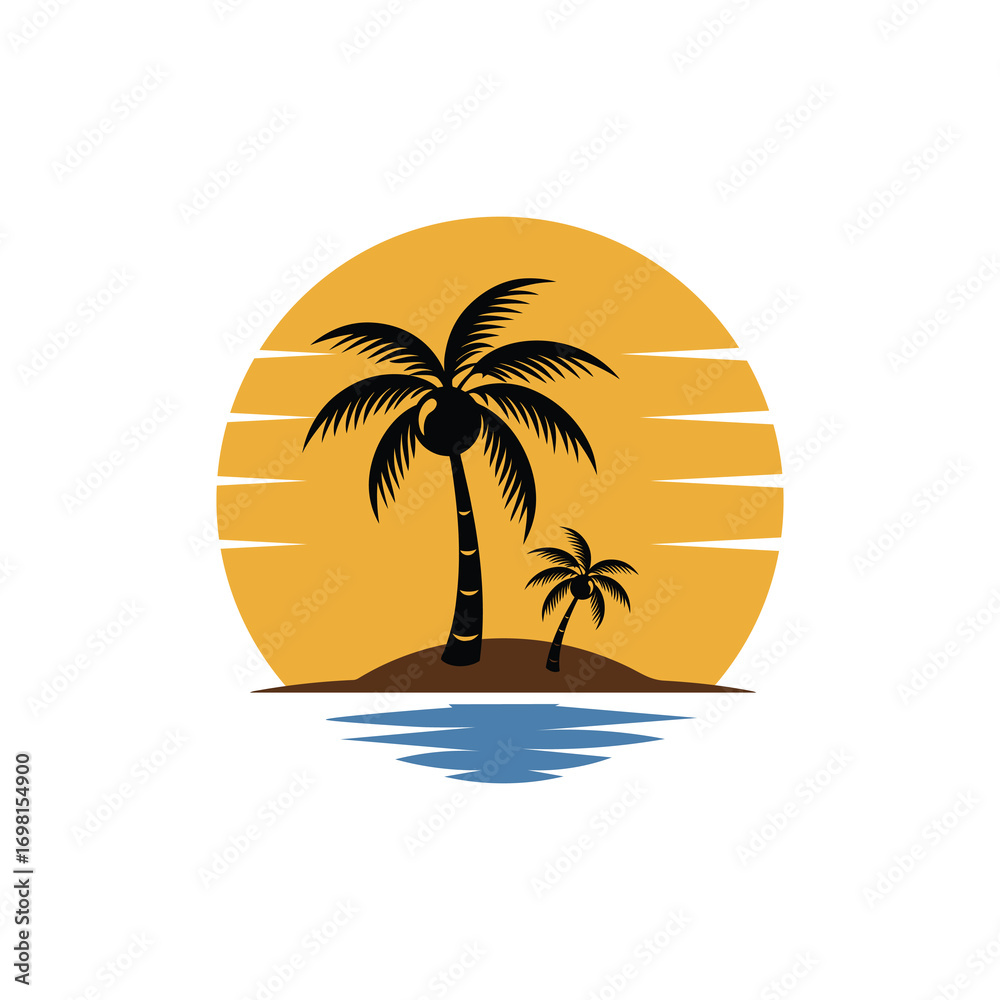 Obraz premium Tropical Sunset Beach Vector | Palm Tree Surf Graphic Design Bundle