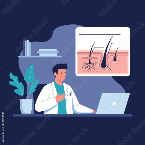 Dermatology expert consulting online providing hair and scalp health analysis and treatment recommendations for patients