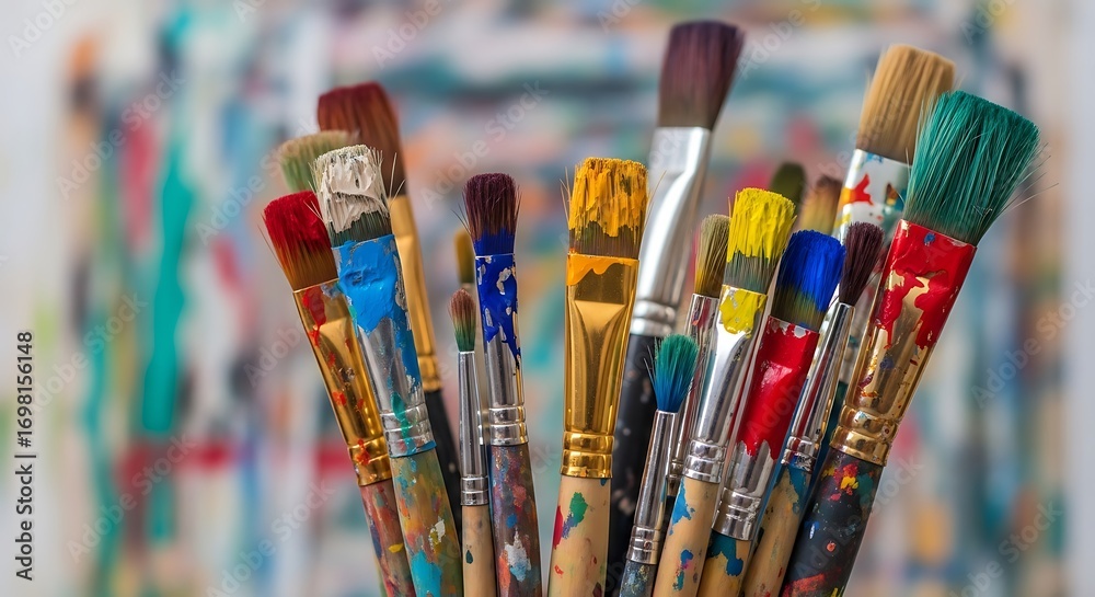 Fototapeta premium Colorful art brushes ready for creative expression