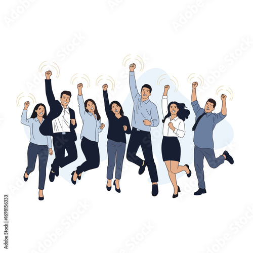A diverse group of happy professionals celebrating success together in the workplace