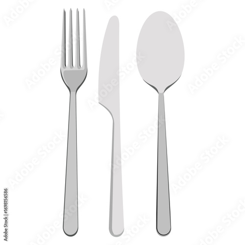 Fork, knife, and spoon cutlery set isolated on transparent background