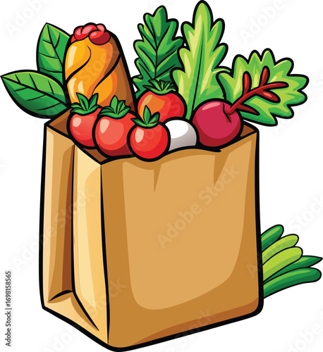 Christmas Community Volunteering Fresh Produce Grocery Bag Cartoon
