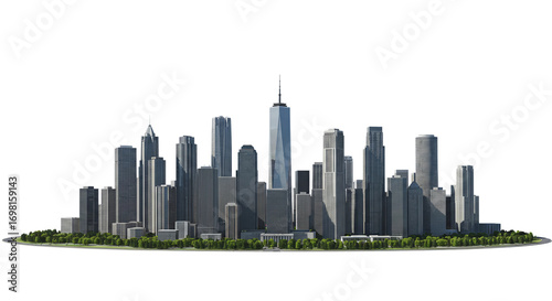 New York City Skyline With One World Trade Center, isolated on transparent cutout background, cut out, png