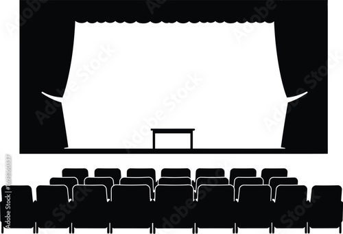 theater stage with curtains and seats silhouette on transparent background