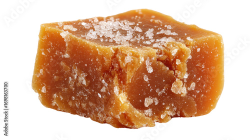 Small piece of jaggery on white background