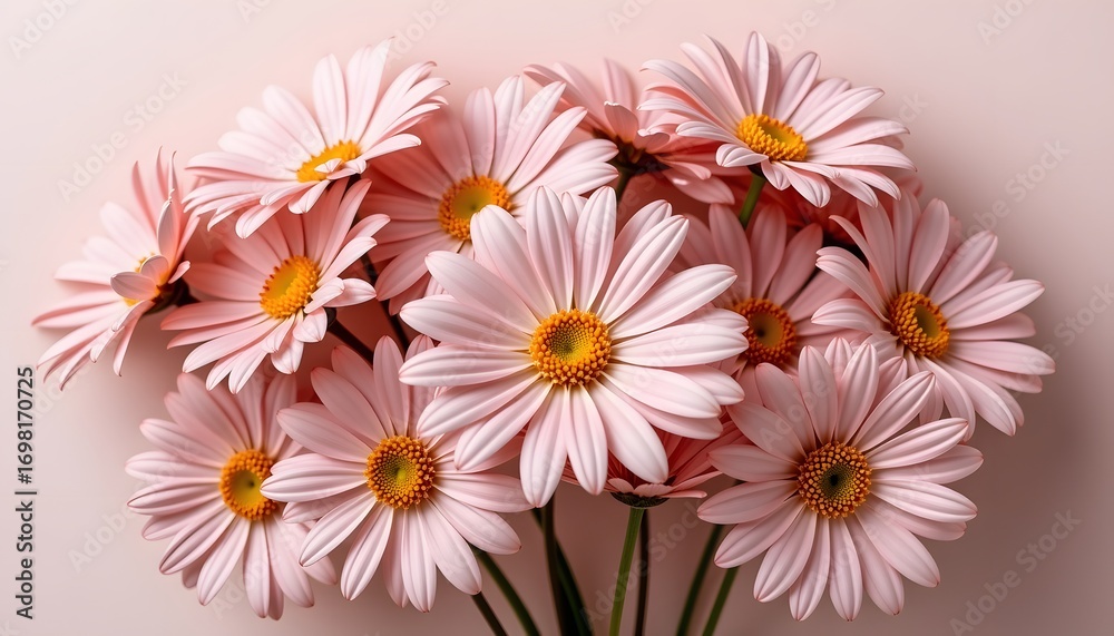 Fototapeta premium elegant cluster of whispering daisies in a minimalist style, with petal and blush tones, smooth curves, balanced composition, modern aesthetic, high resolution