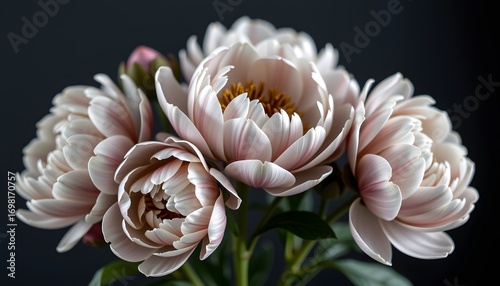 Fototapeta Naklejka Na Ścianę i Meble -  elegant cluster of silver peonies in a minimalist style, with coal and flint tones, smooth curves, balanced composition, modern aesthetic, high resolution