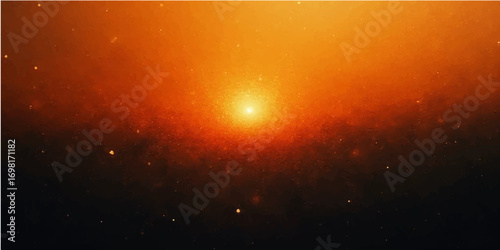A radiant illustration of exploding cosmic energy, this abstract art features a brilliant flare of orange and yellow light against a starry background