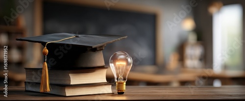 The Graduation Cap and Books with a Lit Lightbulb Symbolizing Education and Inspiration