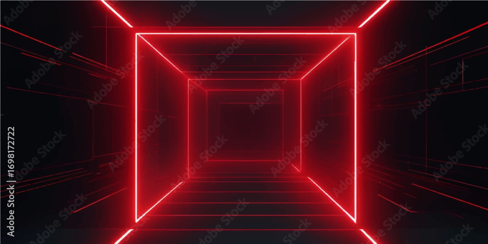 Obraz premium Red abstract tunnel with glowing light lines and futuristic digital design