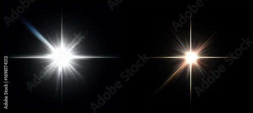 Two radiant light flares against a black background