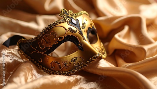 Luxurious gold mask on satin