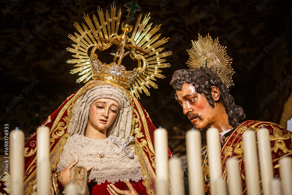 Fototapeta premium Close-up of Virgen and Saint John during Holy Week in Seville