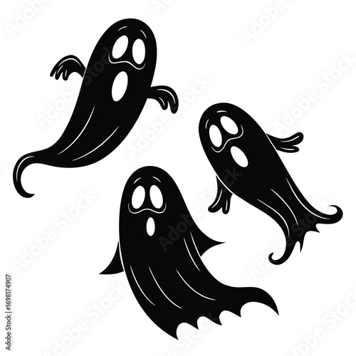 Ghost Halloween horror set line art silhouette vector illustration.