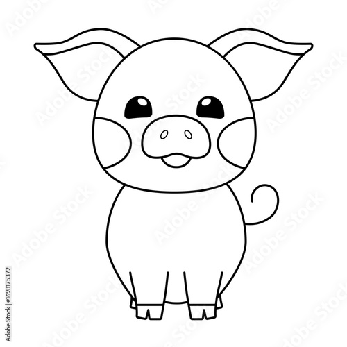 Cute pig isolated on a white background. Outline drawing. Vector illustration, linear icon, template for coloring.