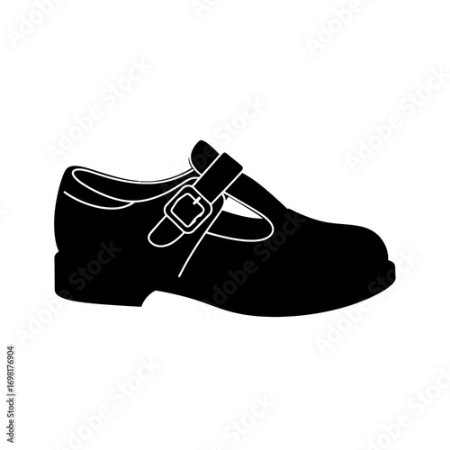 Black silhouette of a mary jane shoe with buckle