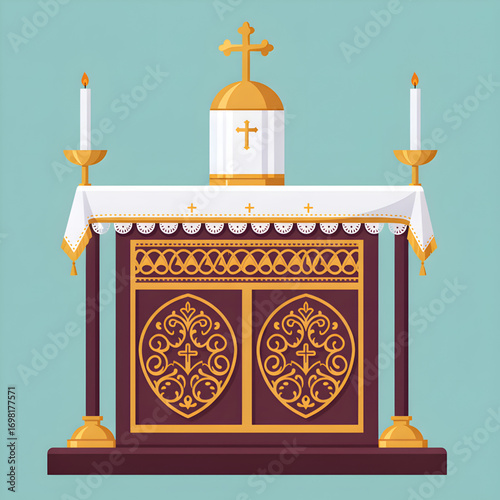 Orthodox Church Altar with Communion Elements (Abaraka Wine and Eucharist Bread)