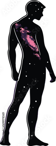 Cosmic man silhouette with galaxy inside, a stellar being of the universe in vector art