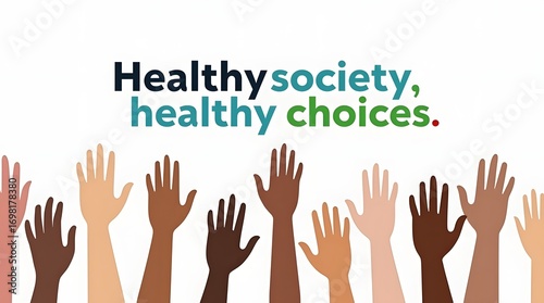 Vector design showing hands raised, a symbol of social responsibility and safe practices, with a message 