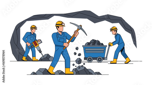 Deep Within the Earth: A graphic illustration captures the grit and determination of miners extracting resources from the earth's depths, highlighting the essence of industry.