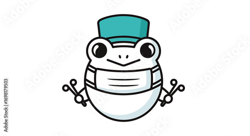Cute cartoon frog doctor wearing a surgical mask and cap