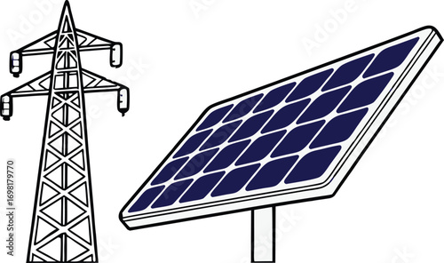 Sustainable energy solutions: Solar panels and power grid for eco-friendly future