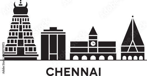 Chennai Cityscape Silhouette Vector Illustration Minimalist Architectural Landmarks of India