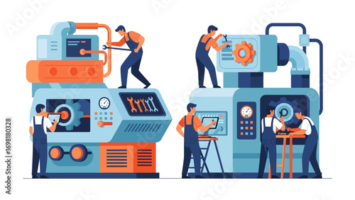 Precision and Progress: Skilled technicians collaborate on cutting-edge machinery, a vibrant display of industrial innovation.