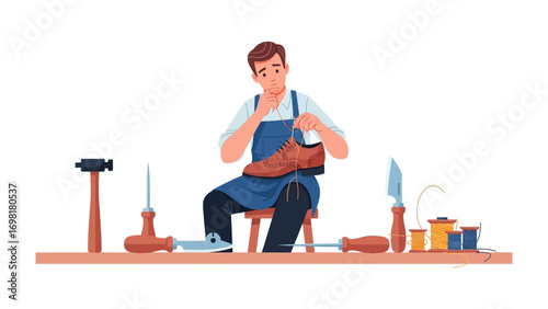 Artisan's Craft: A skilled artisan meticulously works on a leather shoe, demonstrating the artistry and precision of traditional shoemaking.