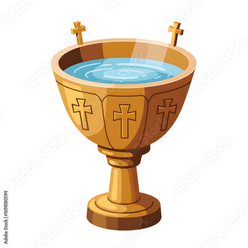 Orthodox Baptismal Font with Holy Water – Vector Illustration