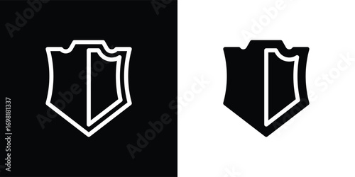 Shield icon, protective shield illustration, shield icon isolated on black and white background, suitable for use in applications, business, finance, insurance, and etc