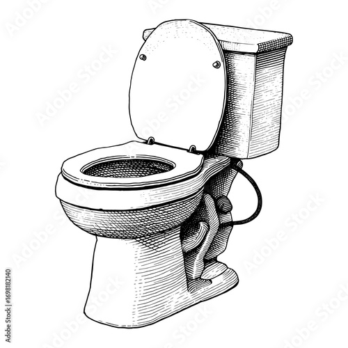 Antique toilet in an engraved style, black and white