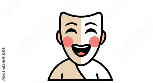 Happy and Sad Mask Illustration Representing Duality of Emotions and Theatrical Performance