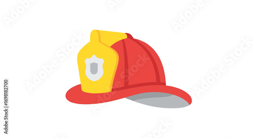 Classic Red Firefighter Helmet with Yellow Shield Icon