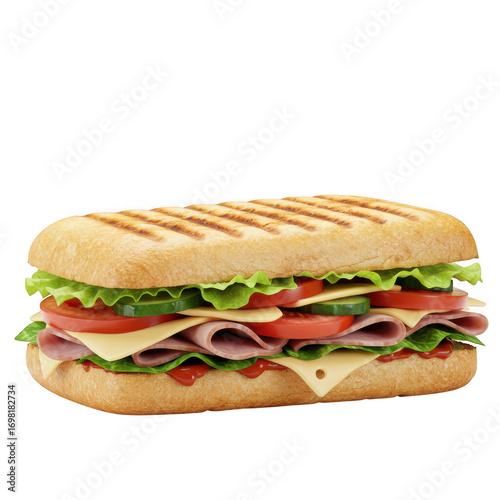 Delicious panini sandwich isolated on transparent background