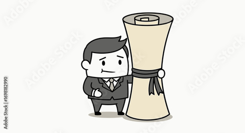Businessman Holding a Diploma, Achievement, or Degree with a Worried Expression