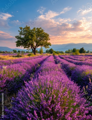 Wallpaper Mural Lavender field at sunset, tree in center Torontodigital.ca