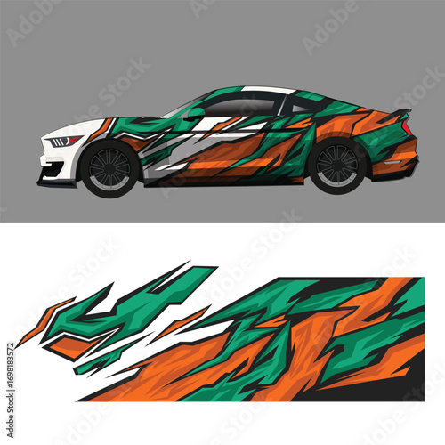 Modern livery decal design for sports and racing car bodies.