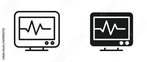 ICU monitor icon set, ecg monitor,  ventilators, vector illustration 